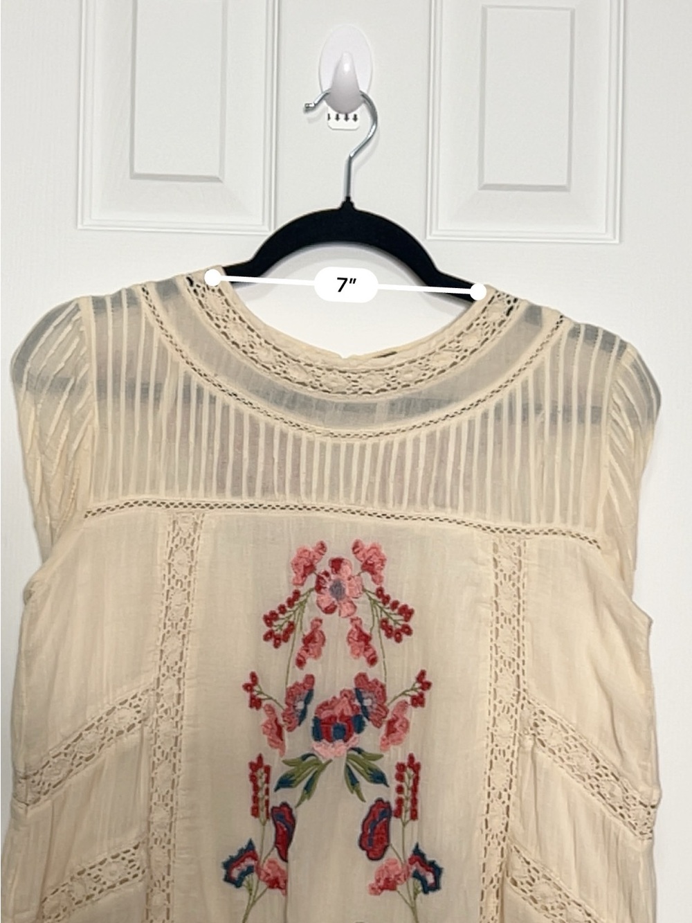 Free People Embroidered Crochet Lace Boho Tunic Blouse Ivory XS - Picture 7 of 7